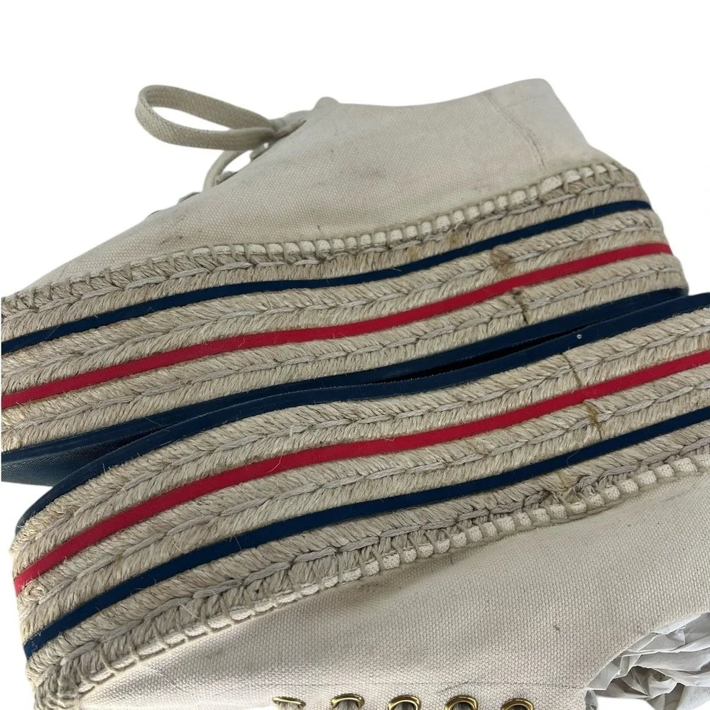Gucci Cream Canvas Platform Espadrille Sneakers with Red and Green Stripes